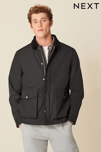 Black Shower Resistant Corduroy Collar Jacket (D63502) | £89