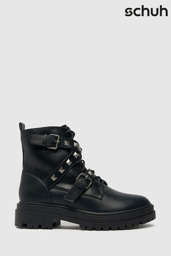 Schuh Arabella Black Hardware Lace-Up Boots (D63627) | £50