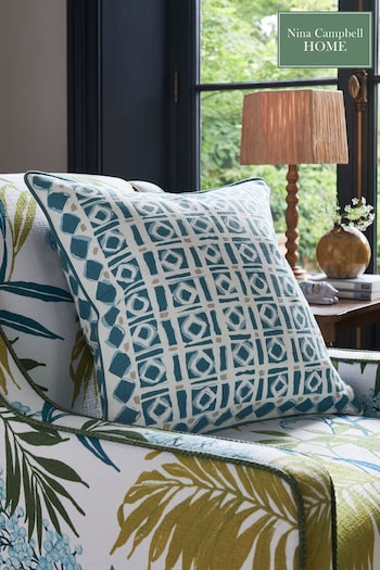 Nina Campbell Navy Blue Batik Check Cushion (D63832) | £28