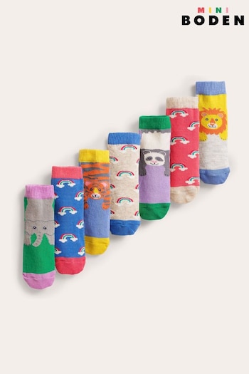 Boden Pink Jungle Animals 7 Pack Socks (D63842) | £21