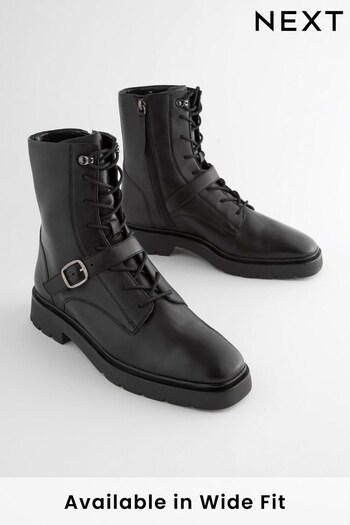 Black Forever Comfort® Lace Up Strap Detail Ankle Boots (D63904) | £69