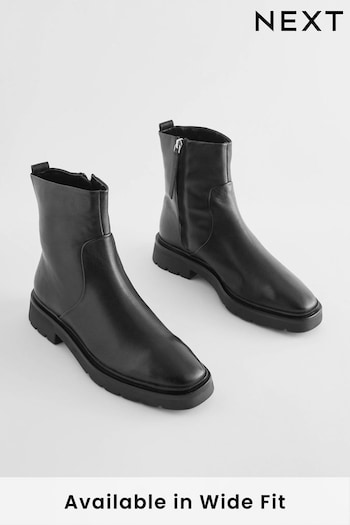 Black Forever Comfort® Leather Square Toe Ankle Dlites Boots (D63905) | £65