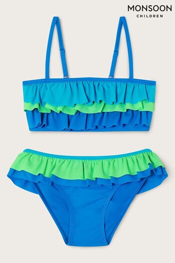 Monsoon Blue Triple Frill Bikini Set with Recycled Polyester (D63950) | £18 - £22