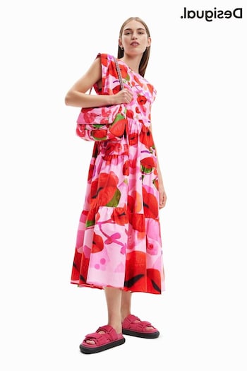 Desigual Lip Print Pink Sleevless Midi Dress (D63979) | £194