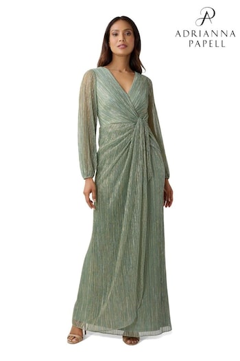 Adrianna Papell Green Metallic Mesh Draped Gown (D64016) | £249