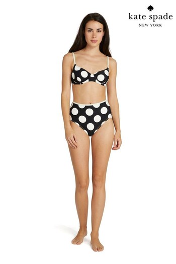 Kate Spade New York Large Dots High Waist Black Bikini Bottoms (D64083) | £110
