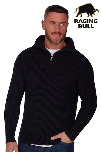 Raging Bull Black Long Sleeve Rib Texture Quarter Zip Knit (D64089) | £79 - £89