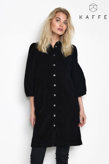 Kaffe Eva Black Corduroy Puff Sleeve Dress (D64150) | £60