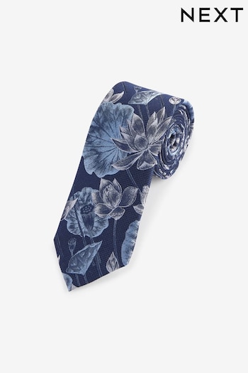 Dark Blue Floral Silk Pattern Tie (D64158) | £20
