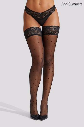 Ann Summers Black Lace Top Spot Hold-Ups (D64218) | £12