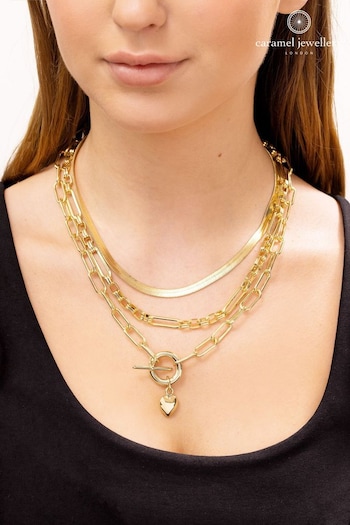 Caramel Jewellery London Gold Tone Chunky Layered T-Bar Necklace (D64221) | £24