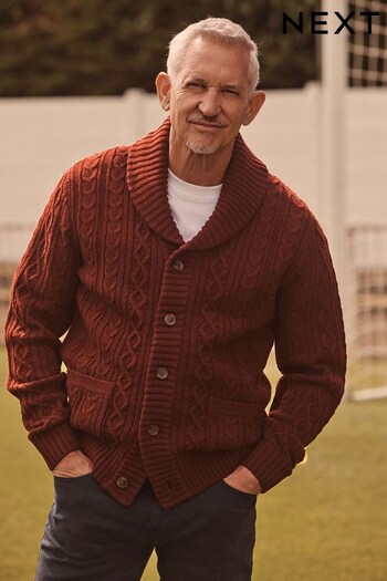 Brick Red Shawl Cable Knitted Cardigan (D64504) | £45
