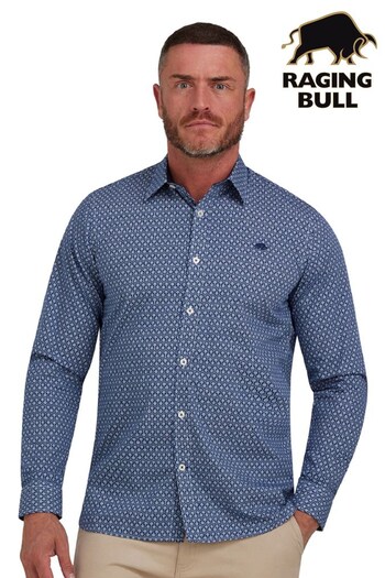 Raging Bull Blue Long Sleeve Geometric Print Shirt (D64558) | £69 - £79