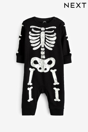 Black Skeleton Glow in The Dark Halloween Footless Sleepsuit (0mths-3yrs) (D64600) | £8 - £9