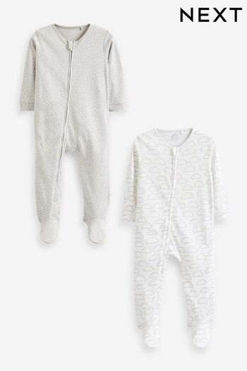 White Cotton Baby Zip Sleepsuits 2 Pack (0mths-2yrs) (D64602) | £13 - £15
