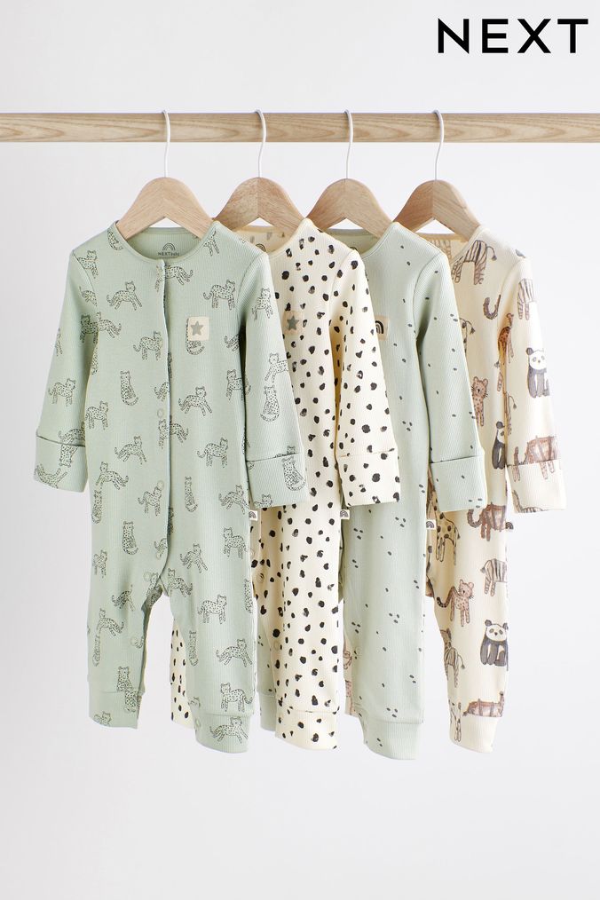 Mint Green Baby Footless Rib Sleepsuits 4 Pack (0mths-3yrs) (D64604) | £26 - £28