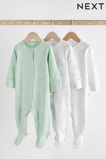 Mint Green Essential Cotton Baby Sleepsuits 3 Pack (0-2yrs) (D64605) | £15 - £17