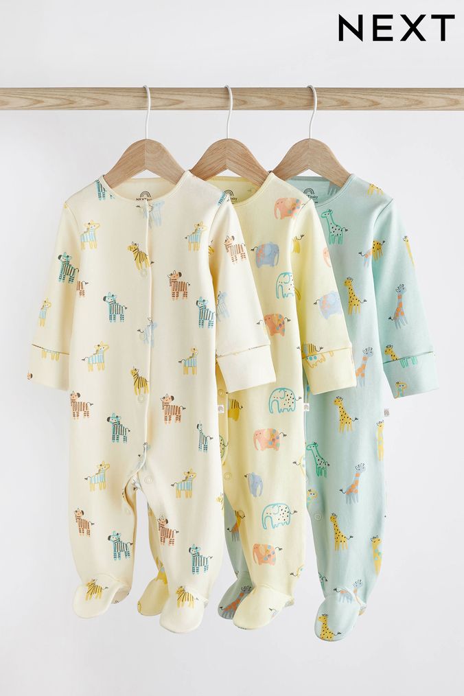 Cream Cotton Baby Sleepsuits 3 Pack (0-2yrs) (D64609) | £18 - £20