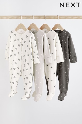 Monochrome 4 Pack Baby Printed Long Sleeve Sleepsuits (0-2yrs) (D64610) | £18 - £20