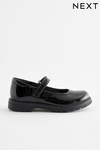 Black Patent Wide Fit (G) School Leather Chunky Mary Jane Shoes (D64663) | £33 - £40