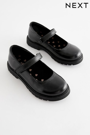 Matt Black Wide Fit (G) School Leather Chunky Mary Jane zip Shoes (D64665) | £33 - £40