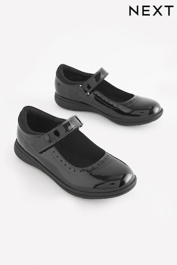 Black Patent Standard Fit (F) School Leather Brogue Detail Mary Jane bassa Shoes (D64666) | £28 - £37