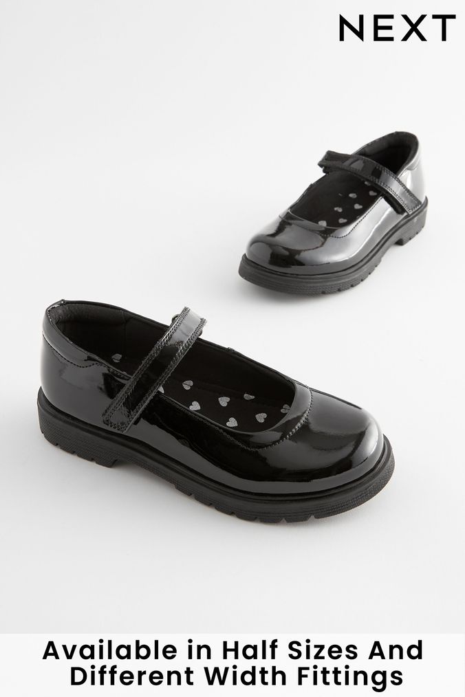 Black Patent Standard Fit (F) School Leather Chunky Mary Jane Possessions Shoes (D64670) | £31 - £40