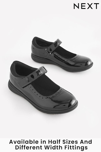 Black Patent Narrow Fit (E) School Leather Brogue Detail Mary Jane Retro Shoes (D64671) | £28 - £37