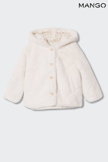 Mango White Hooded Faux Fur Coat (D64729) | £26