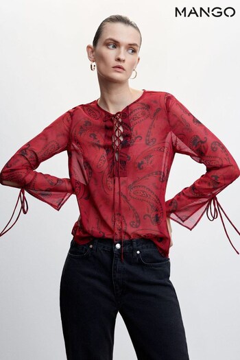 Mango Red Paisley Bow Blouse (D64855) | £36
