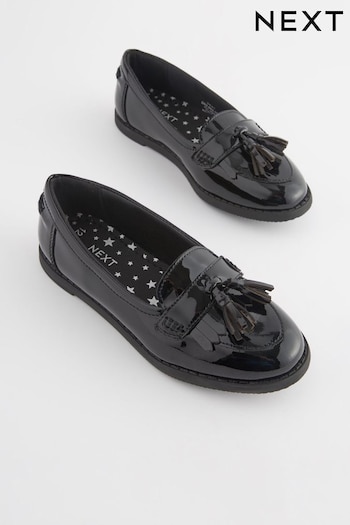 Black Patent Standard Fit (F) School Leather Tassel Loafers (D64993) | £33 - £40