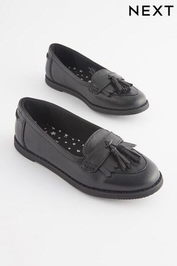 Matt Black Wide Fit (G) School Leather Tassel Loafers (D64994) | £33 - £40