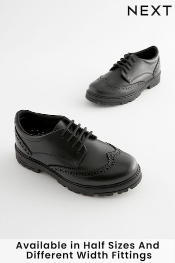 Black Standard Fit (F) School Leather Chunky Lace-Up Brogues (D65036) | £36 - £43