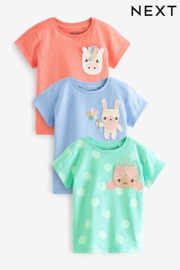Green/Coral Pink Character Short Sleeve Cotton T-Shirts 3 Pack (3mths-7yrs) (D65052) | £15 - £19
