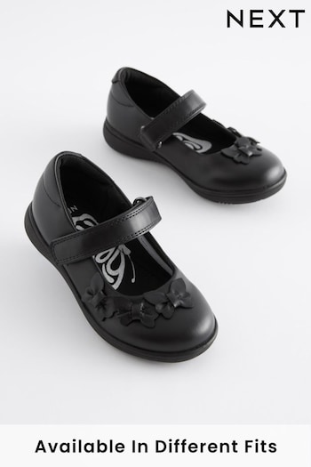 Matt Black Wide Fit (G) School Junior Butterfly Mary Jane Shoes (D65091) | £20 - £26