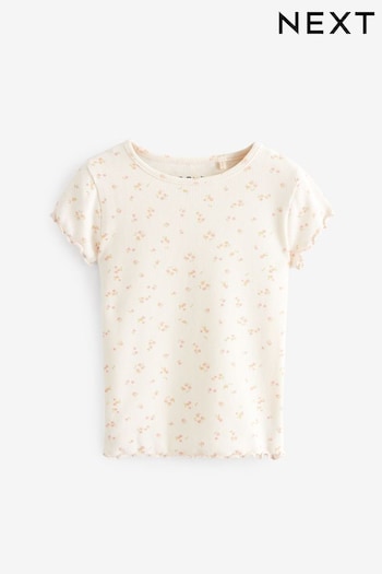 Ecru Honeycomb Ditsy Floral Rib Short Sleeve T-Shirt (3mths-7yrs) (D65107) | £3.50 - £5.50