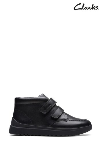 Clarks Black Multi Fit Leather Goal Strap Kids Boots Mayze (D65236) | £50 - £56