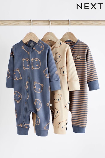 Neutral 3 Pack Zip Baby Sleepsuits (0-3yrs) (D65242) | £20 - £22