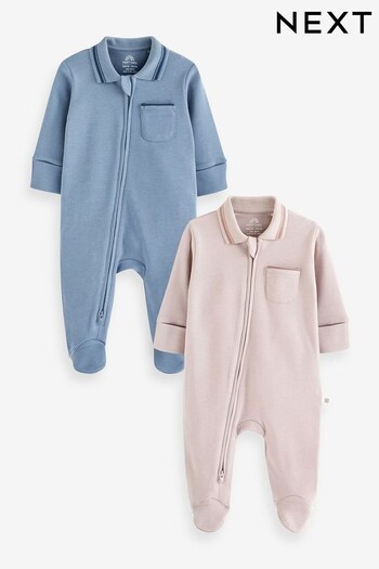 Neutral Baby Collared Sleepsuits 2 Pack (0-18mths) (D65251) | £16 - £18