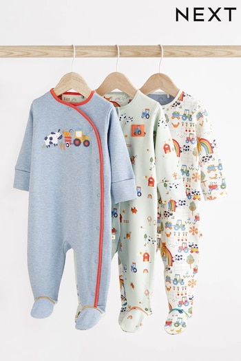 Blue Cotton Baby Sleepsuits 3 Pack (0mths-2yrs) (D65257) | £20 - £22