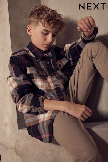 Black/Tan Brown Check Twill Overshirt (3-16yrs) (D65621) | £17 - £22