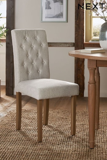 Set of 2 Tweedy Chenille Oyster Milford Buttoned Dining Chairs (D65710) | £230