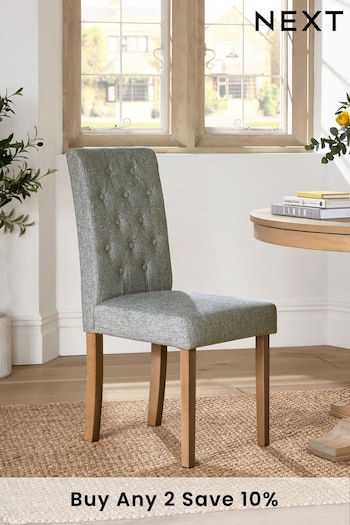 Set of 2 Tweedy Chenille Mid Grey Milford Buttoned Dining Chairs (D65713) | £230