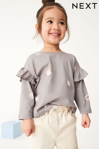 Grey Long Sleeve Frill Top (3mths-7yrs) (D65752) | £4.50 - £6.50