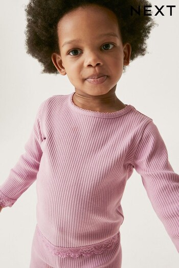 Purple Long Sleeve Lace Trim Rib T-Shirt (3mths-7yrs) (D65756) | £5.50 - £7.50