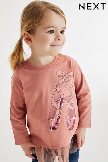 Pink Ballerina Long Sleeve Mesh Hem T-Shirt (3mths-7yrs) (D65765) | £8 - £10