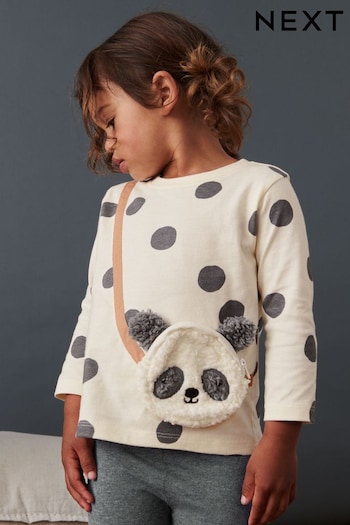 Black/White Panda Long Sleeve Bag T-Shirt (3mths-7yrs) (D65769) | £5 - £6