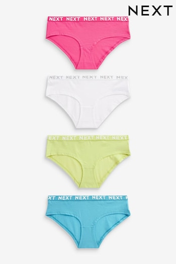 White/Blue/Pink/Green Short Cotton Rich Logo Knickers 4 Pack (D65781) | £16