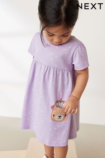 Lilac Bear Short Sleeve Cotton Jersey Dress (3mths-7yrs) (D65905) | £7 - £9