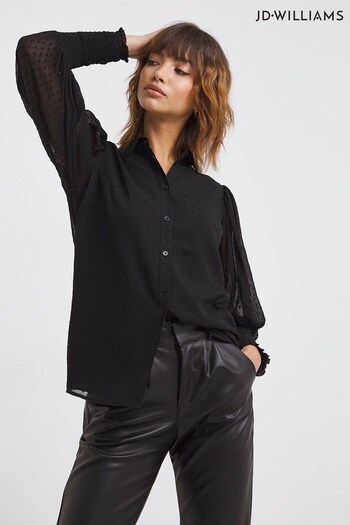 JD Williams Black Shirt With Extreme Shirred Cuff (D65946) | £30